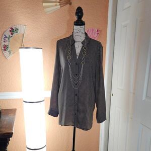 The Limited Button Up Long Sleeve Tunic Black & Brown Women's Medium Y2K Work